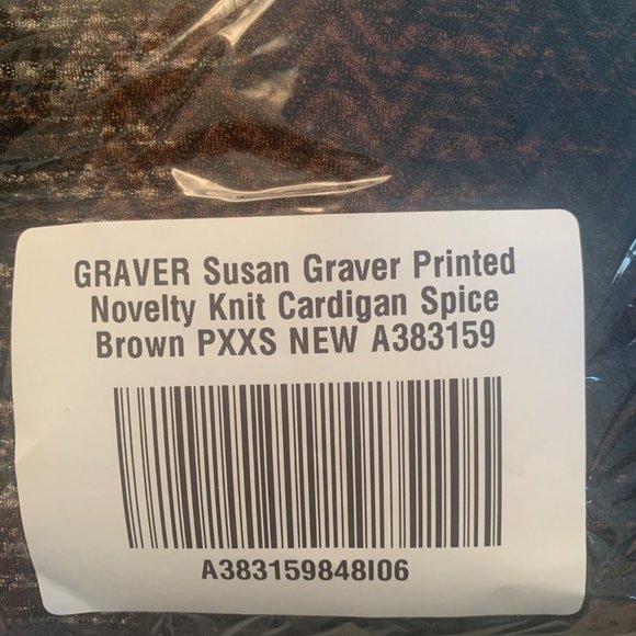 NWT GRAVER SUSAN GRAVER PRINTED NOVELTY KNIT CARDIGAN SWEATER SPICE BROWN XXSP - Picture 9 of 10